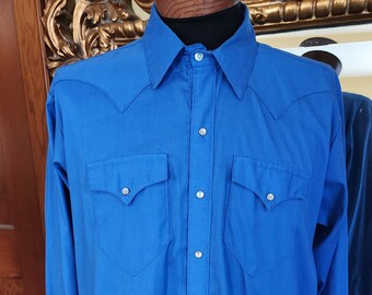 Vintage 70's Tru-West Rockmount Ranch Wear Cobalt Blue Western Shirt