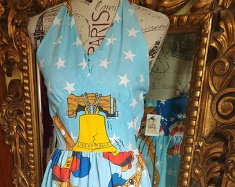 Vintage 70's Disney Bicentenial Halter Maxi Dress