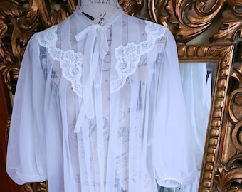 Vintage 60's Kayser Long White Sheer Robe with Beautiful Details