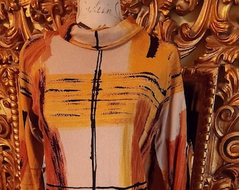 Vintage 60's Jonbarry French Gold Abstract Jersey Dress