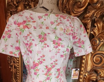 Vintage 60's Pink Cornflower Cotton Day Dress