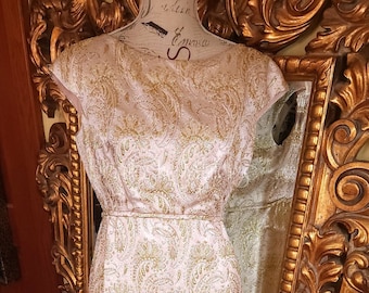 Vintage 60s Montaldos Pale Pink Silk Brocade Gown Deadstock Large Size