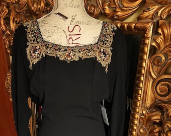 Vintage 40's Charles Armour NY Heavily Bead Black Rayon Dress
