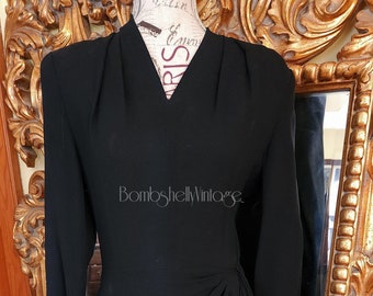 Vintage 40's Beth Paige Original Black Rayon Dress with Copper Sequin Details