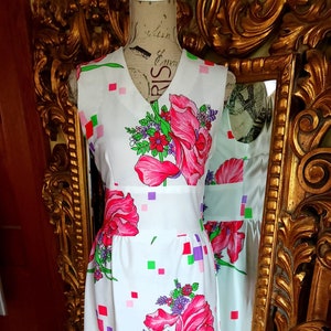 Vintage 60's White and Pink Floral Maxi Dress image 1