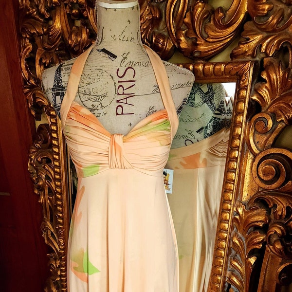 Vintage 70's Peach Halter Maxi Dress