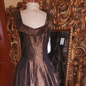 Vintage 40's Brown and Black Bow Brocade Gown
