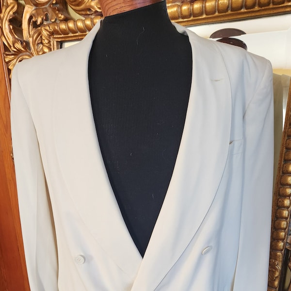 Vintage 40s After Six Rudofker Mens White Double Breasted Dinner/Tux Jacket