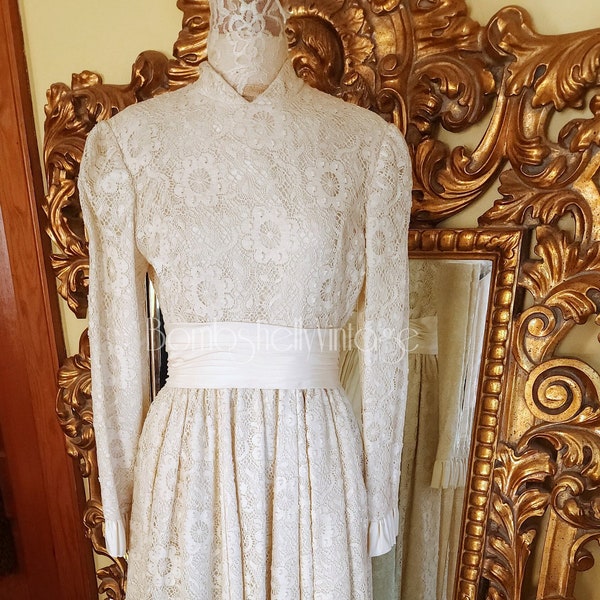 Vintage 70's Emma Domb Crochet Lace Boho Wedding Gown Deadstock