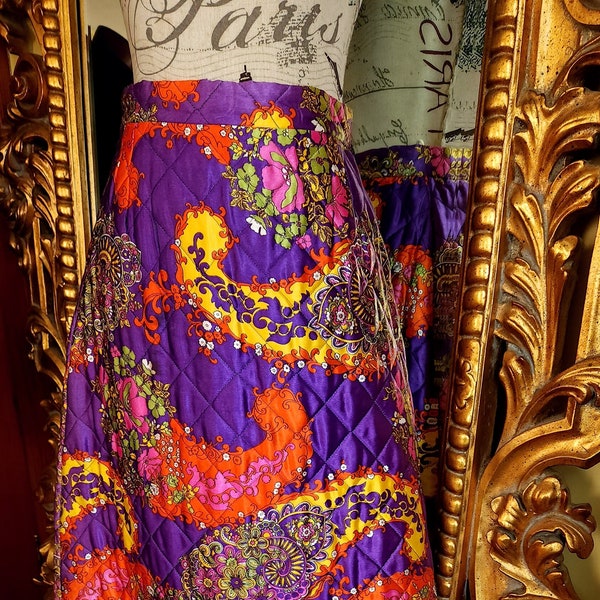 Vintage 60's Byer California Psychedlic Quilted Paisley Maxi Skirt