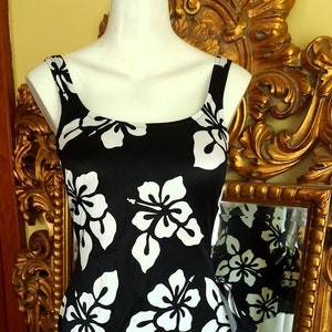 Vintage 70&#39;s Maxine of Hollywood Black and White Sarong Floral Swimsuit