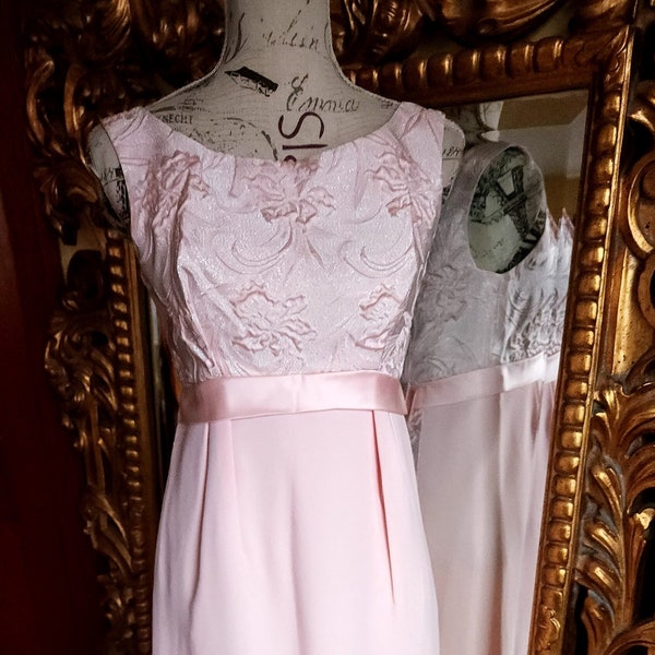 Vintage 60's Pink & Silver Metallic Brocade Formal Gown