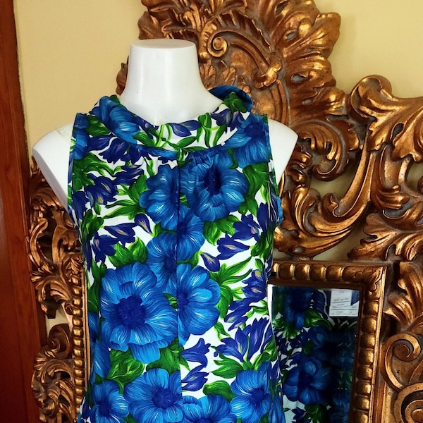 Vintage 60's Sears Blue Floral Cotton Romper