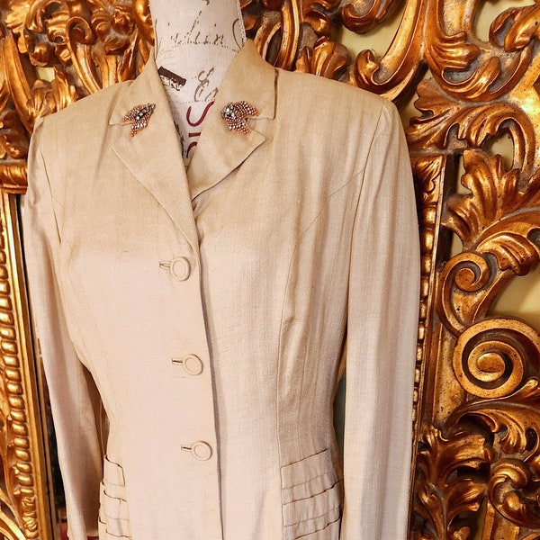 Vintage 40's Fred A. Block Beige Linen Dress Suit