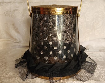 Vintage 50's Majestic Lucite and Black Lace Glitter Polka Dot Lantern Handbag