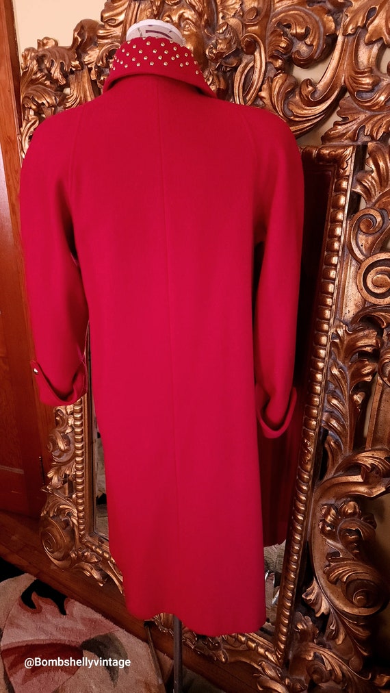 Vintage 80's Braefair Red Wool Coat with Gold Stu… - image 3