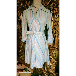 Vintage 70&#39;s Cotton Chevron Stripe Casual Dress