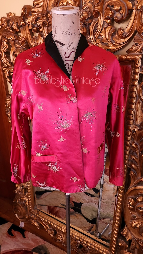 Vintage 60's Pink and Black Reversable Asian Silk… - image 1