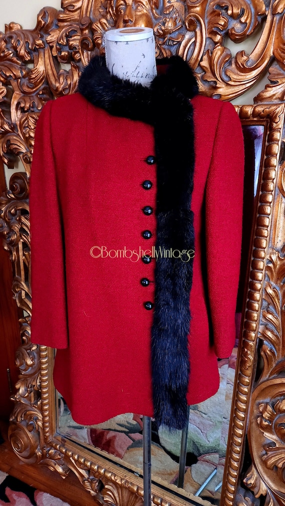 Vintage 60's Canadian Red Wool Short Coat with Bla