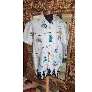 Men&#39;s Bernie Dexter Retro Style Rock & Roll Rockabilly Cotton Novelty Print Shirt