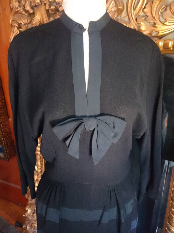Vintage 1940's Rayon Crepe Black Bow Dress - image 4