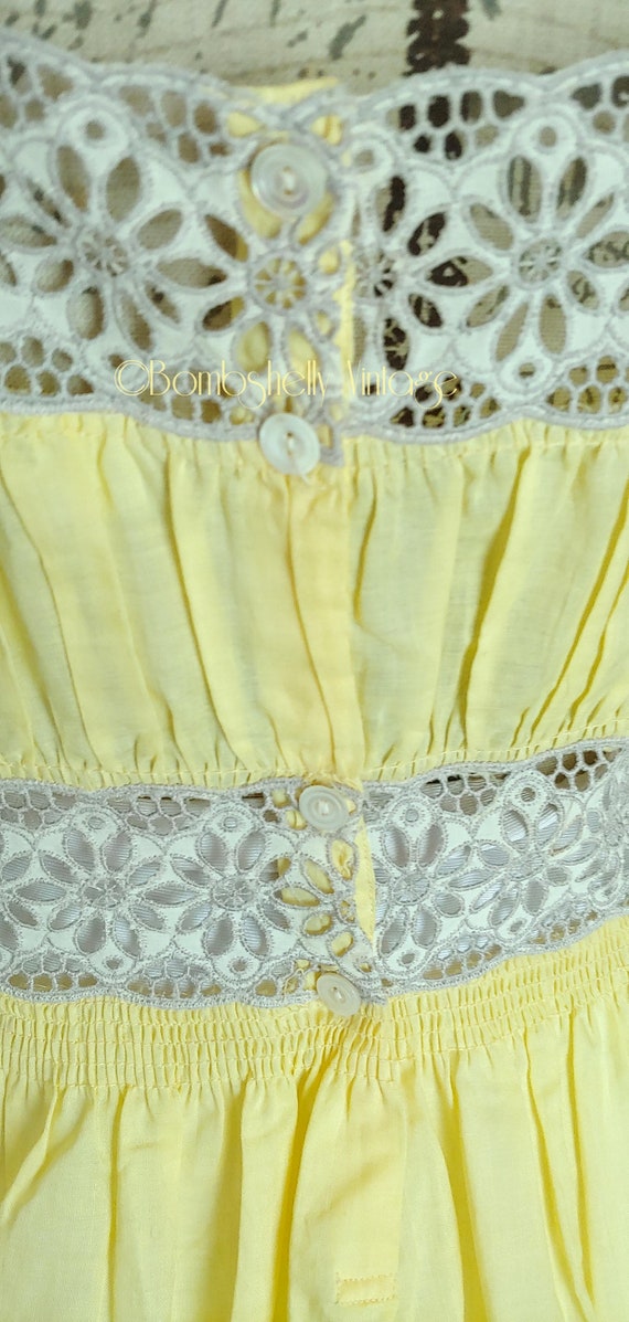 Vintage 50's Beautiful Yellow Cotton Dress/Night … - image 7
