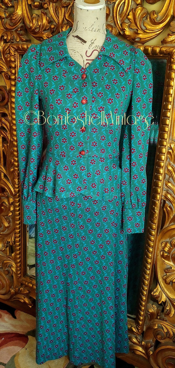 Vintage Early 70's Custom Made 3 Piece Teal and Re