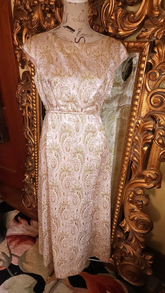 Vintage 60s Montaldos Pale Pink Silk Brocade Gown 