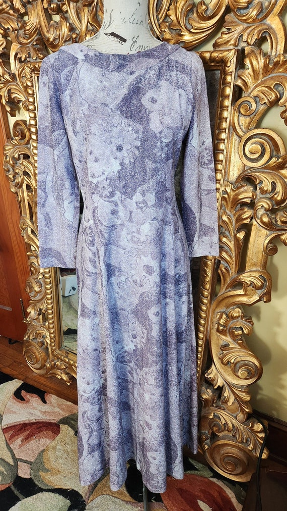 Vintage 70's Lavender Floral Lurex Maxi Dress