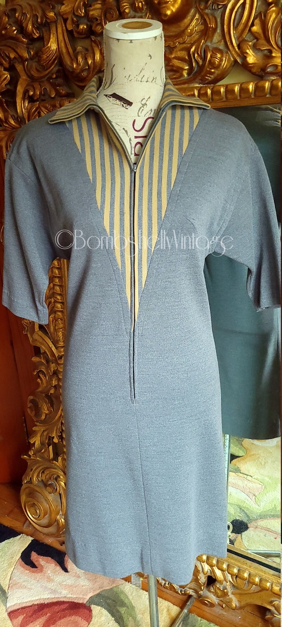 Vintage 60's Parade Mod Gray Wool Zip Front Dress… - image 1