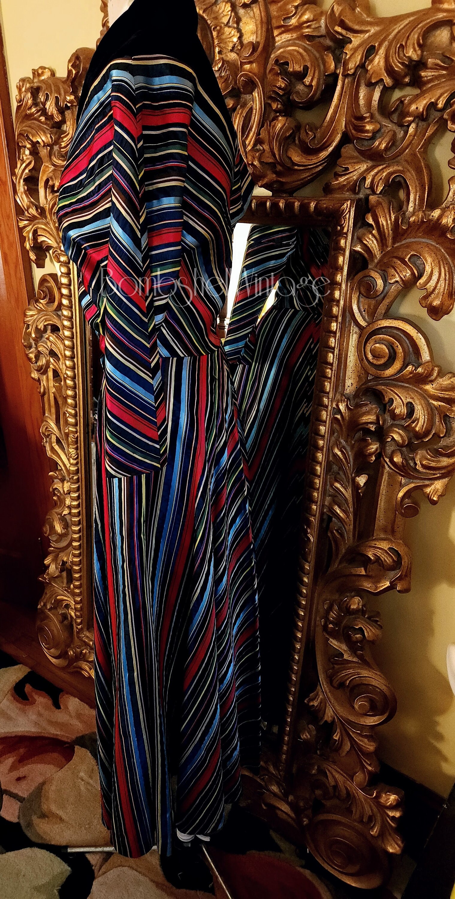 Vintage 40's Maxan Rainbow Stripe Seersucker House Dress