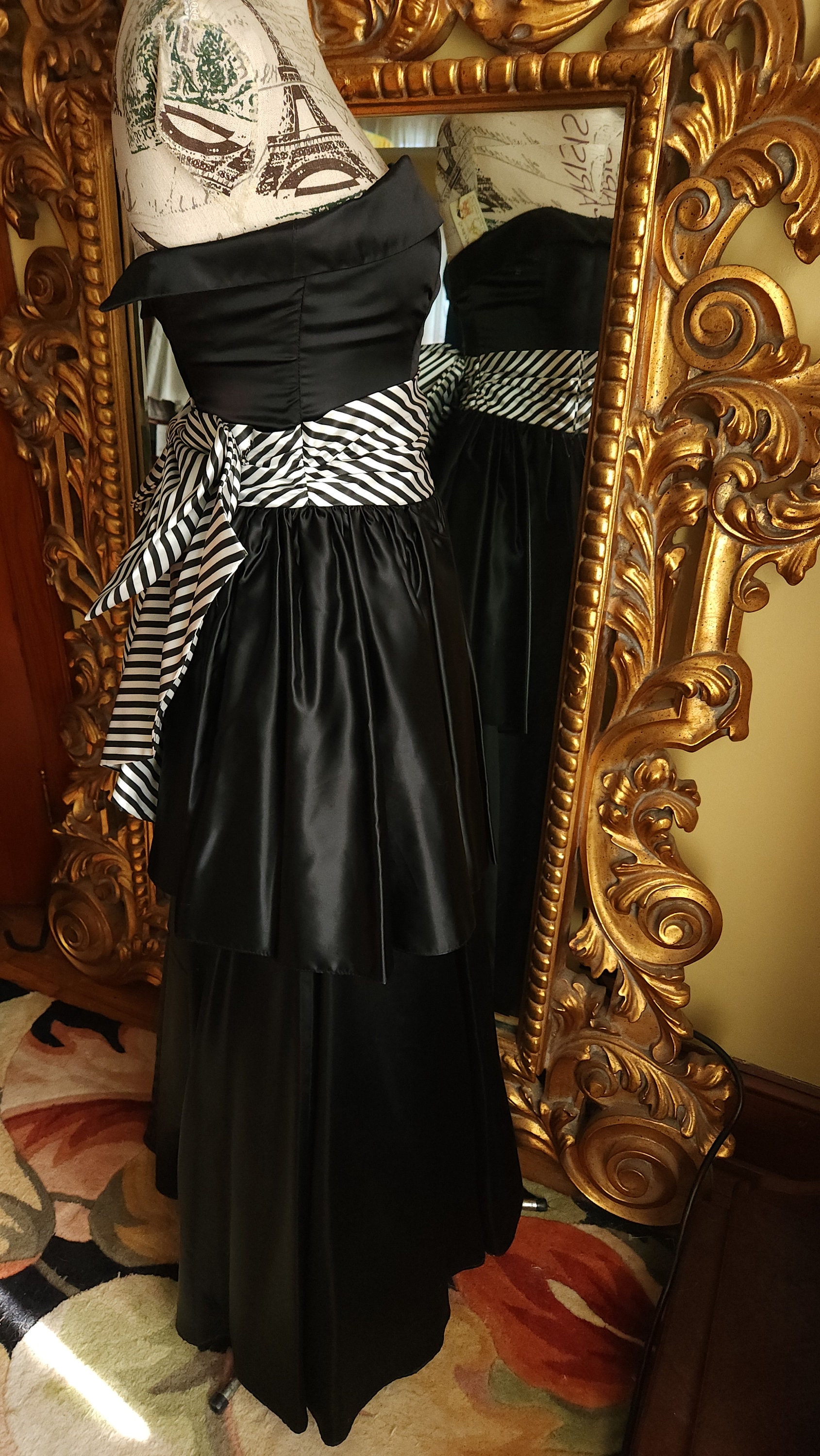 Vintage 80's Gunne Sax Jessica McClintock vestido de fiesta sin tirantes  satinado blanco y negro - Etsy México, image size:1689x3000