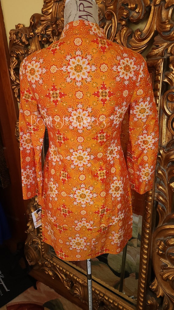 Vintage 60's Mod Orange Silk Nehru Dress and Jack… - image 3