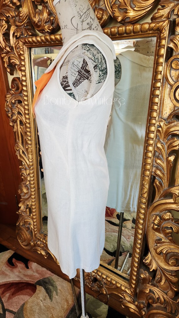 Vintage 60's White Cotton Linen Sheath Dress with… - image 2