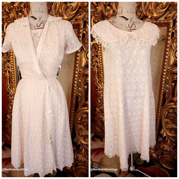 Vintage 50's Sadie for I Magnin Light Pink Lace P… - image 1