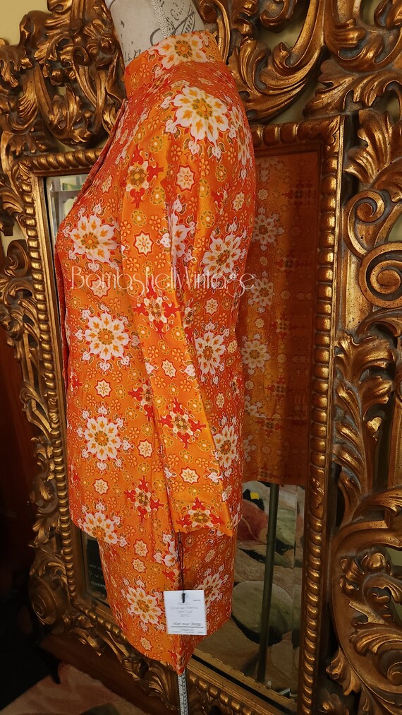 Vintage 60's Mod Orange Silk Nehru Dress and Jack… - image 4