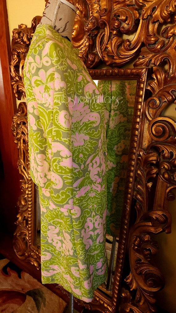 Vintage 60's Pink and Green Abstract Dress Set - image 2