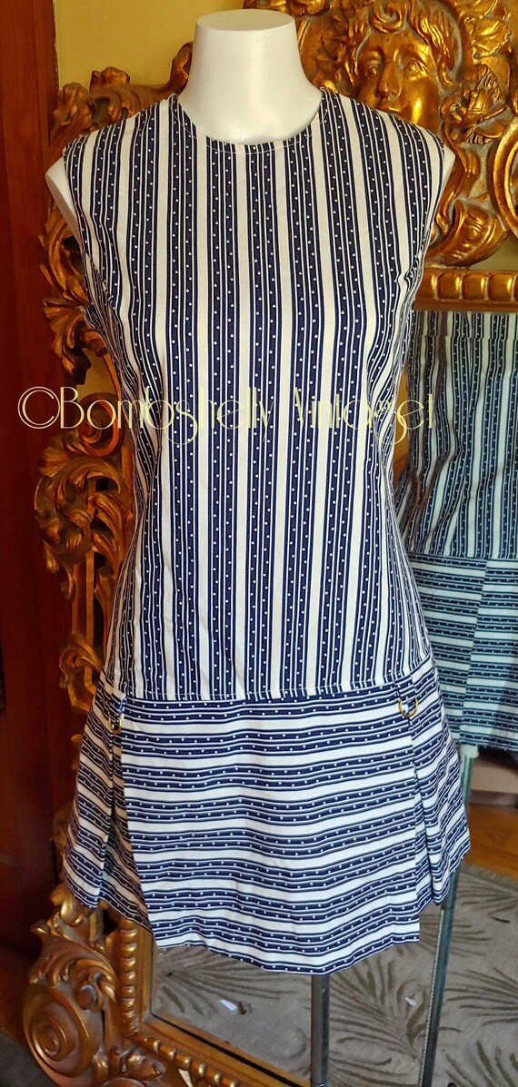 Vintage 60's Byer California Navy Blue Polka Dot S