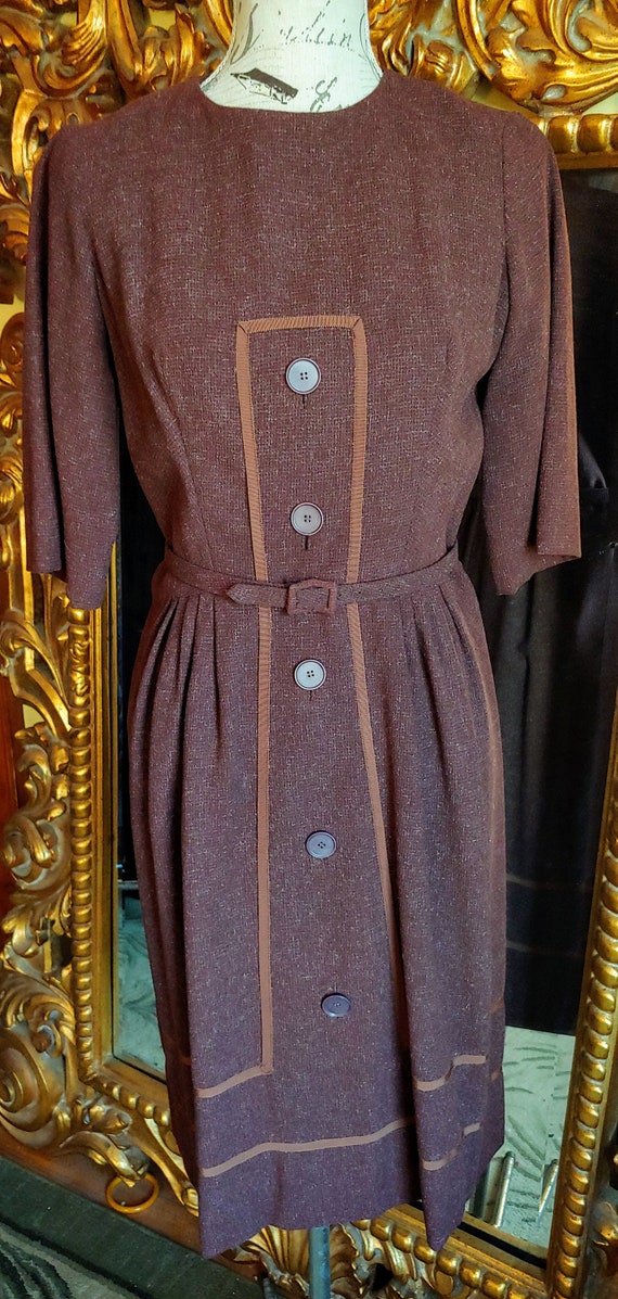 Vintage 50's Betty's Hartford Ct Brown Wool Day D… - image 2