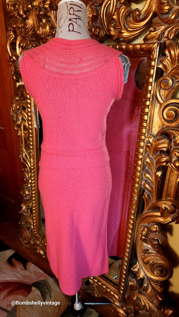 Vintage 60's Coral Pink Knit Skirt Set - image 3