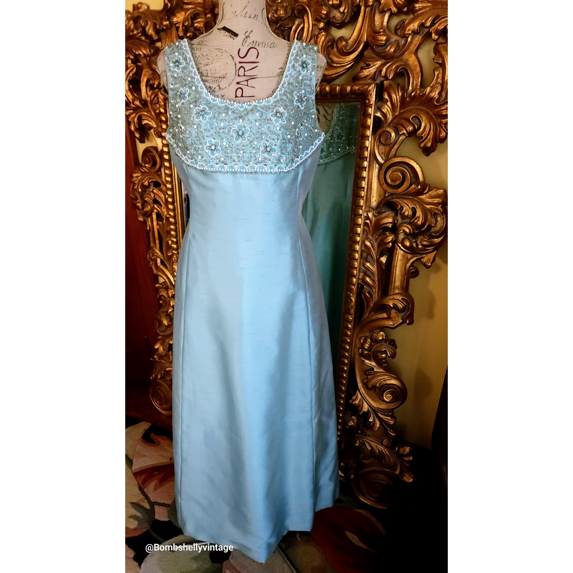 【４点set】vintage light blue beaded dress Vintage 60's Kent Originals Light Blue Silk Beaded Gown - Etsy