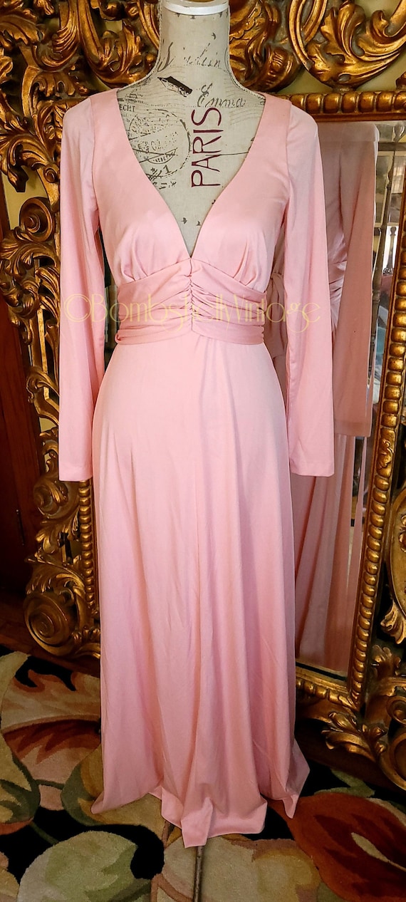 Vintage 70's Eva Gabor Sexy Pink Plunging Gown