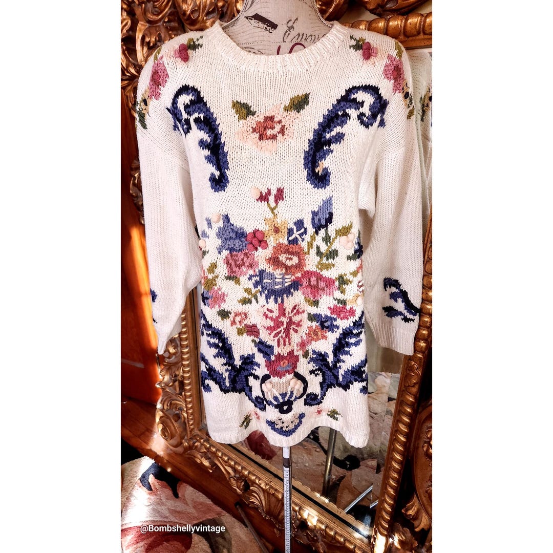 Vintage 80's Jennifer Reed Handknit Floral Sweater - Etsy
