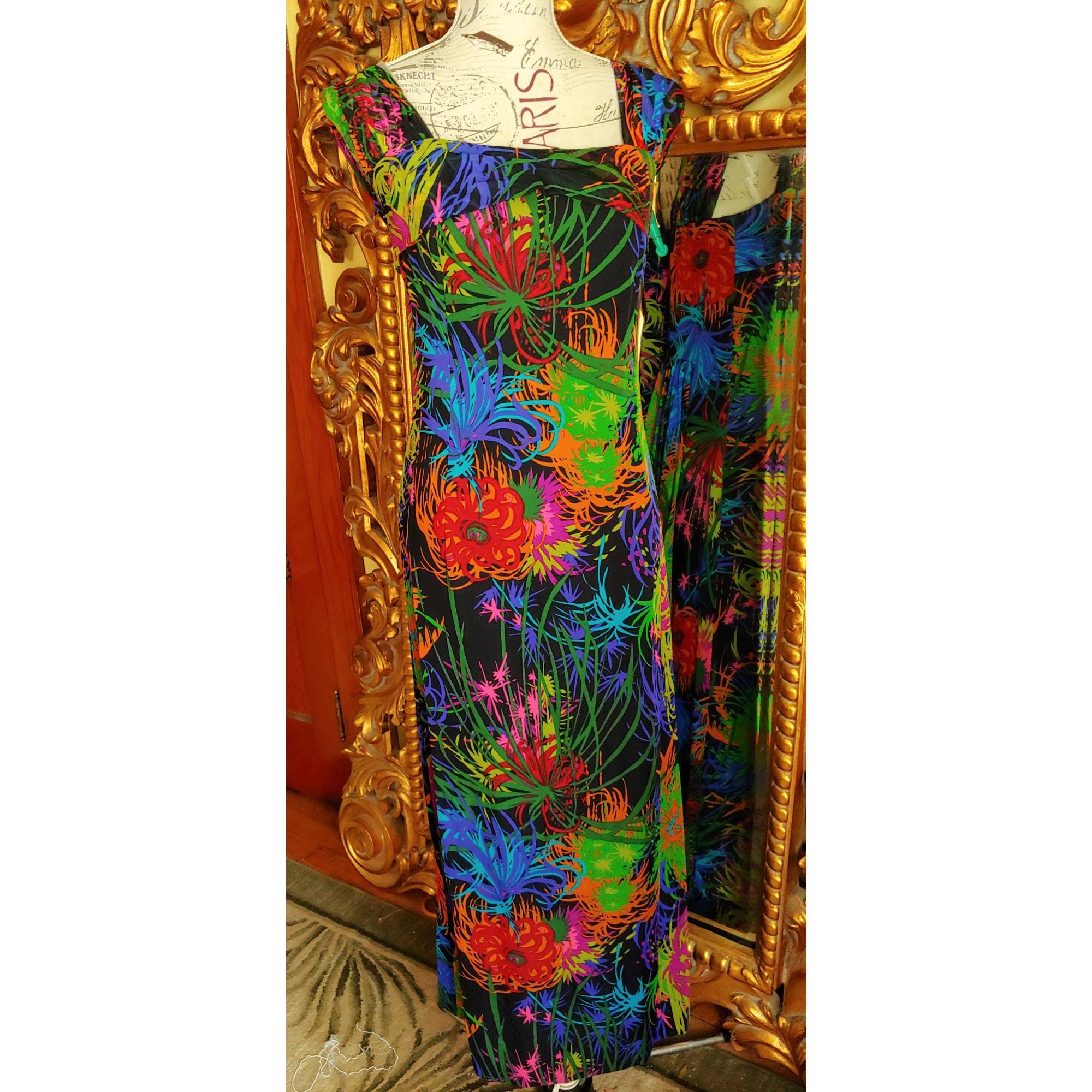 Rare Vintage 60's Blum's-Vogue Chicago Silk Chiffon Gown with Trailing Scarves