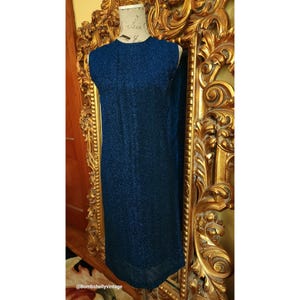 Vintage 60&#39;s Midnight Blue Lurex Shift Dress