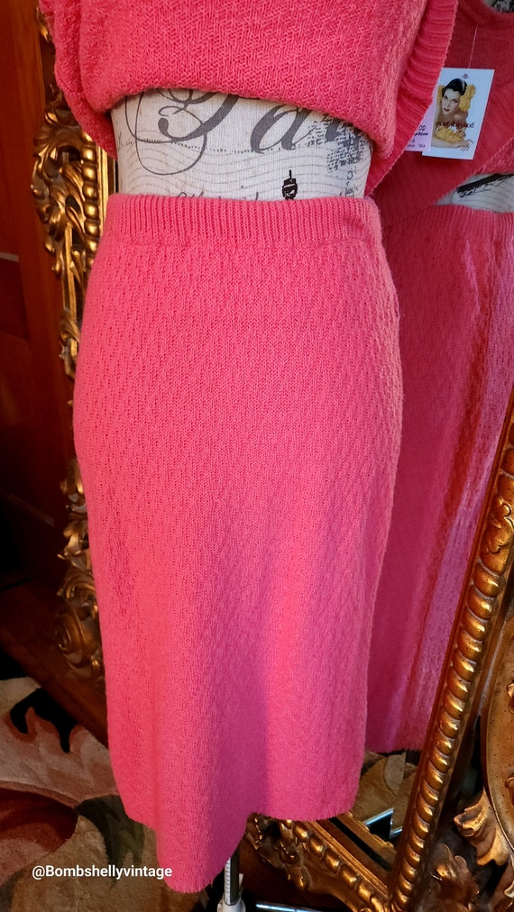 Vintage 60's Coral Pink Knit Skirt Set - image 10