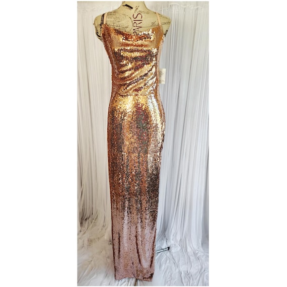 Vintage Y2K Gold Sequin Cowl Front Halter Gown - Etsy Ireland