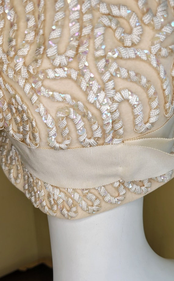 Vintage Lucila Mendez 20's Style White Sequin Buc… - image 8