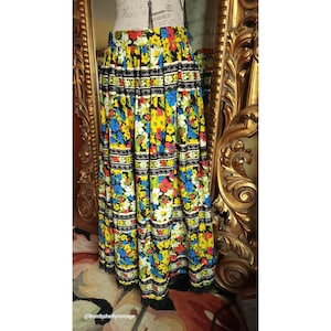 Vintage 70&#39;s Bright Cotton Floral Tiered Peasant Maxi Skirt with Lace Trim