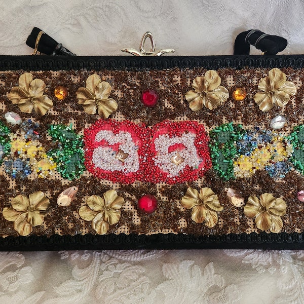 Vintage 60's Caron of Houston Texas Hand Decorated Beaded Handbag